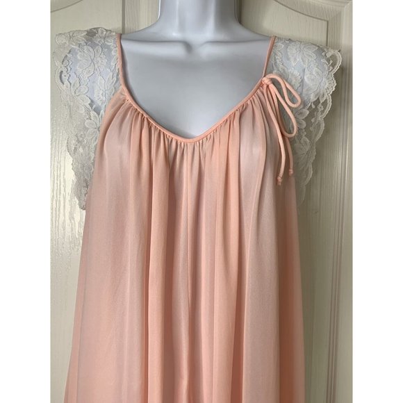 Vintage Pink Gown Small Ruffle Lace Cottagecore Prairie Country Satiny Nylon - Picture 4 of 8